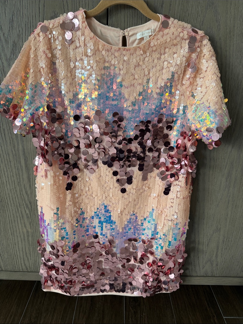 Flying Tomato Pale Pink Sequin Mini Dress with Iridescent Accents